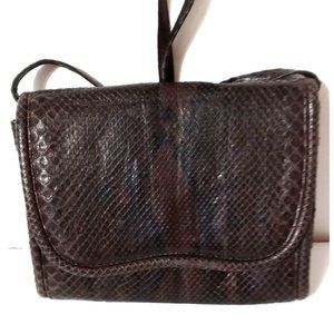 Stuart Weitzman Shoulder Bag Purse Brown Lizard Reptile Leather